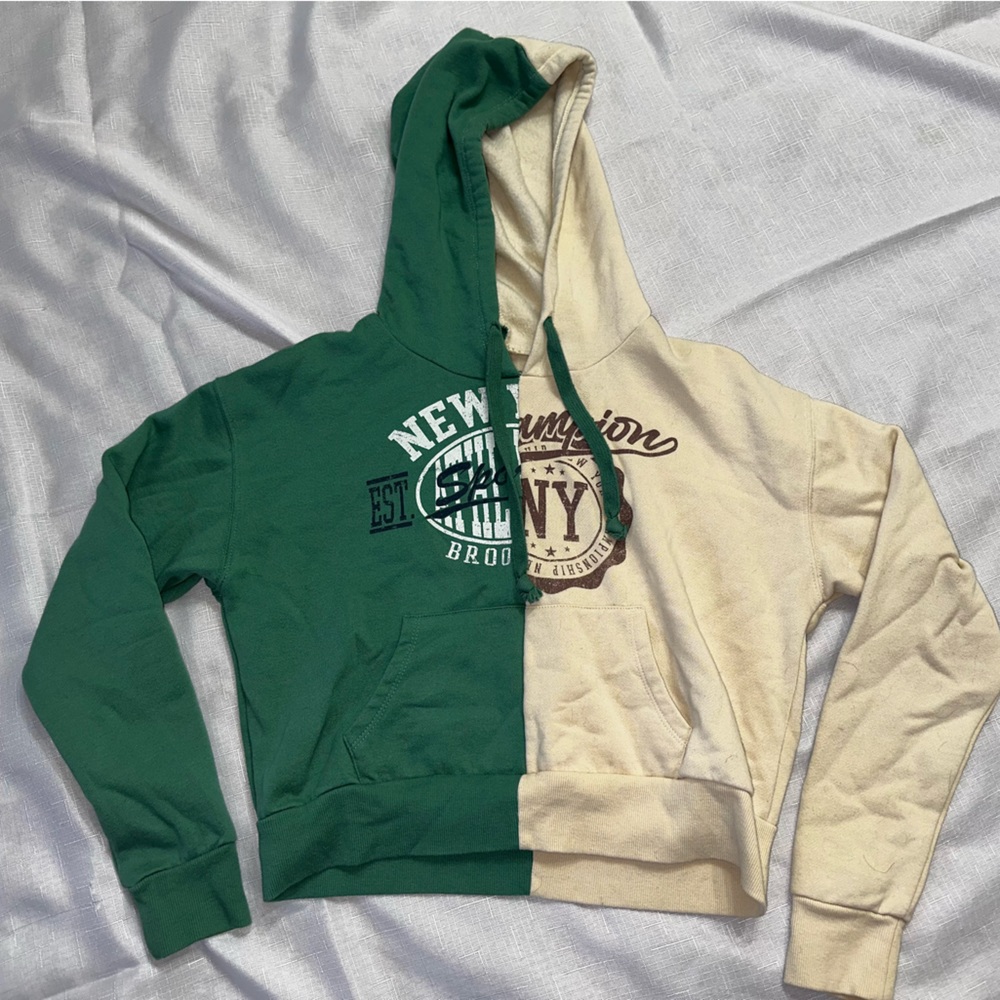 Split hoodie. Slightly cropped.